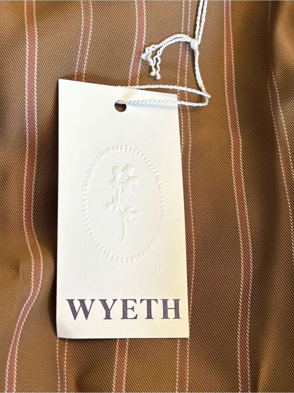 Wyeth Brown Pinstripe Shirt Dress Pink Detail NWT Sz M Coastal Cottagecore - Picture 9 of 14